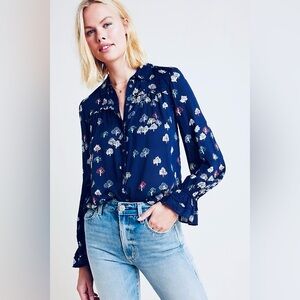 Maeve Navy Floral Button Down Shirt